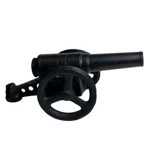 Vintage Cast Iron Miniature Cannon Figurine Black Metal Field Gun Desk Decor